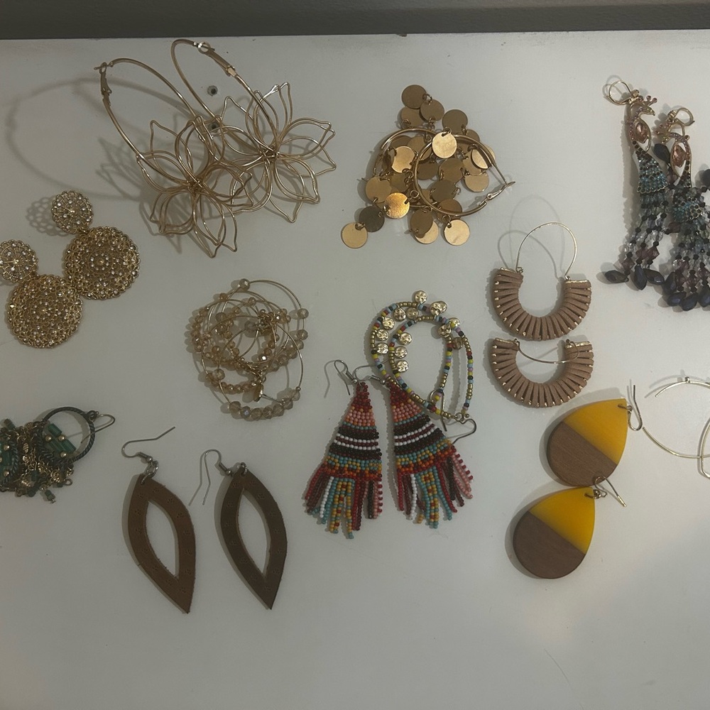 Gold Earrings with Large Oval Hoops and Teardrop Shapes